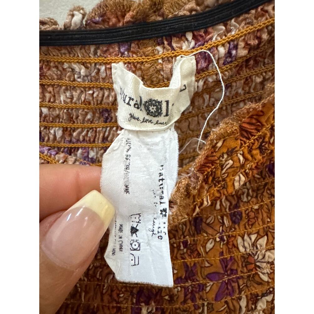 Natural Life Brown Purple Boho Smocked Waist Pull On Palazzo Wide Leg Pants Sz L - Picture 3 of 4